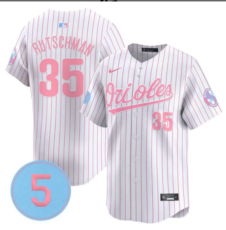 Men Baltimore Orioles #35 Rutschman white with red strips 2024 Nike MLB jersey